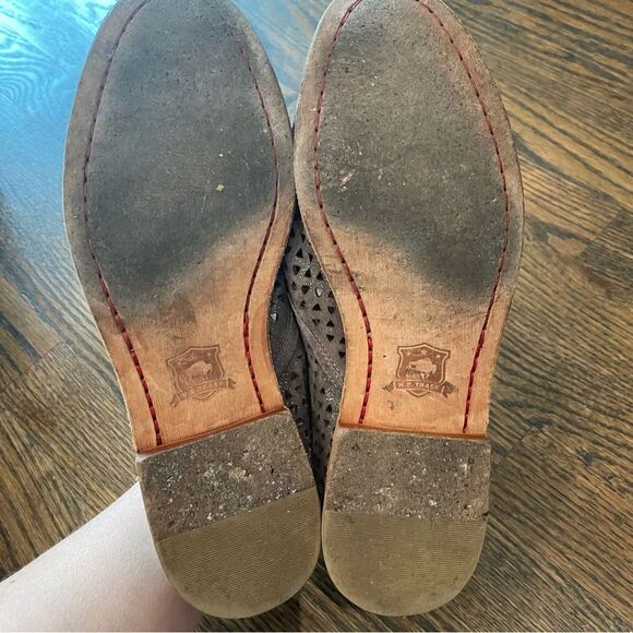 TRASK Ali Perforated Metallic Pewter Gray Leather Slip On Loafers - Picture 5 of 12